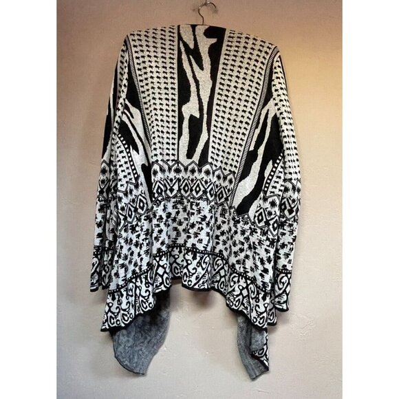 Chico's Women's Size 1 Waterfall Open Front Cardigan Sweater Sequins Black White - Picture 3 of 7